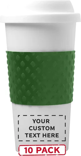 Vasos de plástico de doble pared personalizados de 18 onzas, paquete de 10, texto personalizado, logotipo, color verde