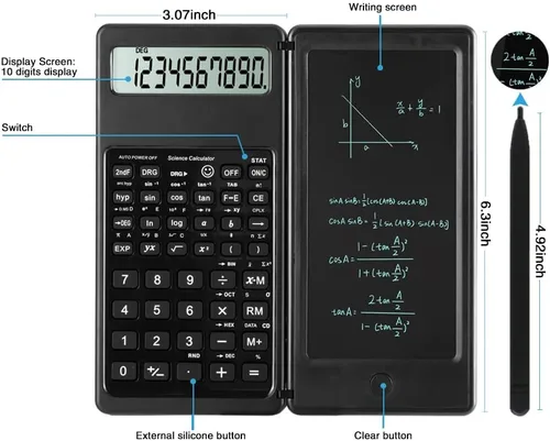 Miniatura 3 de Calculadoras científicas, calculadora para la escuela, pantalla grande de 10 dígitos, Calculadora científica con bloc de notas, calculadora de Negro