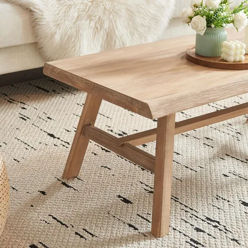 Miniatura 4 de Wnutrees - Mesa de café de 43" de madera maciza estilo casa de campo, mesa central rústica rectangular para sala de estar, natural