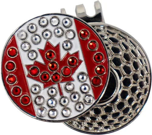 DA VINCI Clip magnético para sombrero de golf con marcador de bola de golf de metal brillante de 1 pulgada Bandera de Canadá Bling