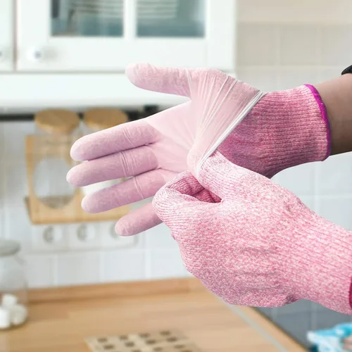 Miniatura 6 de Guantes Evridwear resistentes a los cortes, grado alimenticio nivel 5, protección de seguridad para la cocina (Pequeño, Rosa)