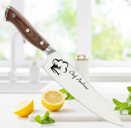 Cuchillo de cocina personalizable de acero inoxidable con grabado láser, regalos de cocina para él, regalos de inauguración de la casa, juego de