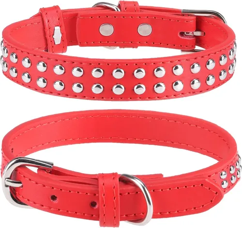 Miniatura 24 de BINGPET Collar de cuero ajustable para perro, collar duradero con tachuelas, con hebilla de metal y anillo en D para perros pequeños, medianos