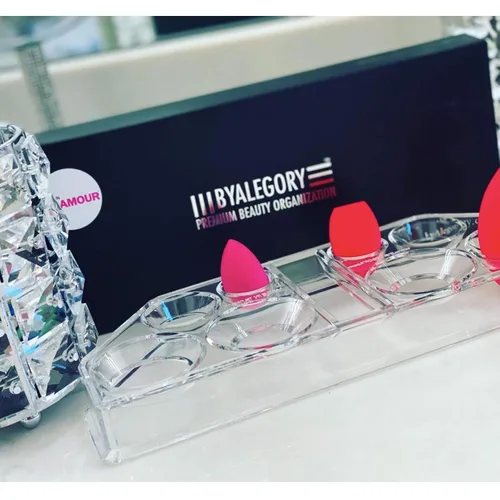 Miniatura 5 de Organizador de acrílico para esponjas de maquillaje y espacio de secado, con 9 compartimentos, sirve para todas las marcas, de byAlegory