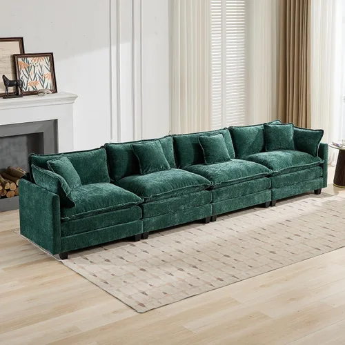 Miniatura 90 de Sofá modular negro de 111.5 pulgadas, sofás seccionales grandes de 3 plazas para sala de estar, sofá nube de tela de felpilla de gran