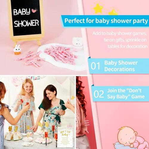 Miniatura 6 de 50 alfileres de ropa rosas para juego de baby shower, mini pinzas de plástico premium de 1.4 pulgadas, mini alfileres de ropa reutilizables