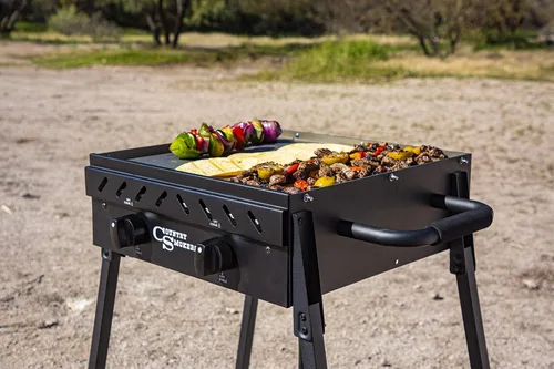Miniatura 5 de Country Smokers Parrilla de gas portátil de 2 quemadores con cubierta adicional Parrilla plana de propano presazonado para exteriores