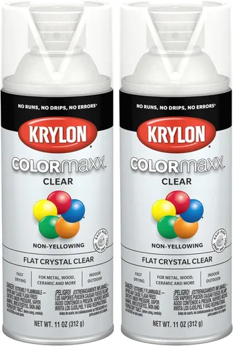 Krylon K05547007 COLORmaxx Acabado transparente acrílico para uso en interiores y exteriores, color cristal plano, 11 onzas (paquete de 2)