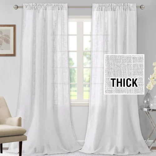 Miniatura 17 de H.VERSAILTEX Cortinas de lino de 84 pulgadas de largo, mezcla de lino natural, cortinas para sala de estar, cortinas texturizadas de lino