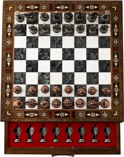 Miniatura 5 de Juego de ajedrez de madera hecho a mano de 15 pulgadas con piezas de metal del ejército británico, tablero de almacenamiento de lujo, regalo