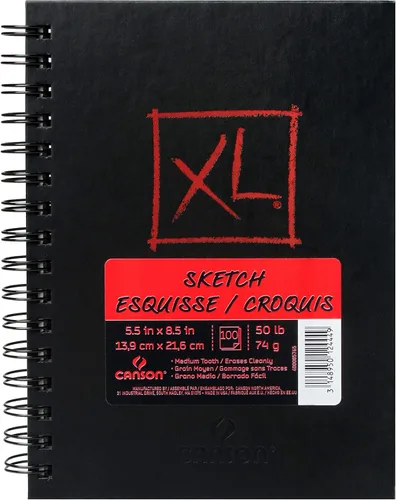 Canson Cuaderno de bocetos de la serie XL, bloc de alambre, 5.5 x 8.5 pulgadas, 100 hojas (50 libras/2.61 oz), papel de artista para adultos y