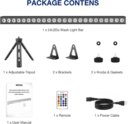 Miniatura 9 de Barra de luz de lavado de escenario para DJs: luces de lavado de pared RGBW de 120W con LED de fondo RGB - Control remoto IR APP y control DMX