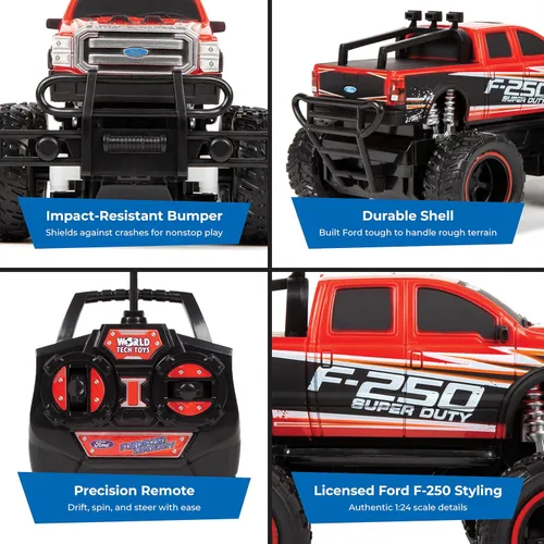 Miniatura 3 de World Tech Toys Ford F-250 Super Duty 1:24 RC Monster Truck – Eléctrico – Neumáticos todo terreno – Control de radio de función completa