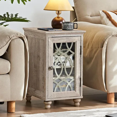 Miniatura 30 de Joaxswe Mesa auxiliar estrecha con puerta de cristal, mesita de noche de 18 x 14 pulgadas con estante ajustable, organizador de gabinete