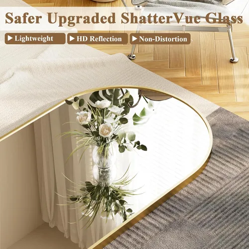 Miniatura 4 de HARRITPURE Espejo Arqueado de Cuerpo Entero - 64"x21" Espejo Grande de Pie con Marco de Aluminio, Espejos de Tocador con Soporte para Dorado-re