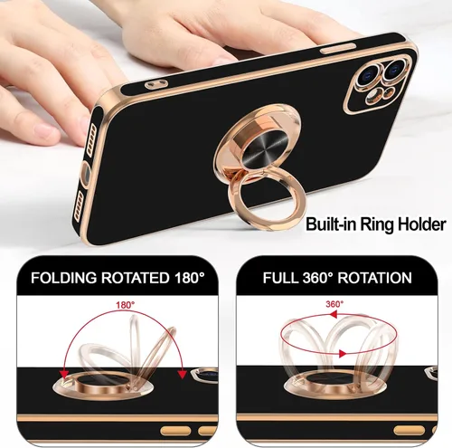 Miniatura 4 de Hython Funda para iPhone 11 con soporte de anillo [soporte de anillo giratorio de 360° con soporte magnético] [borde de oro rosa chapado en brillo]