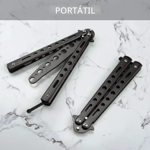 Miniatura 5 de Little World Cuchillo de mariposa - 1 paquete de cuchillo de mariposa herramienta de práctica de acero de metal - Peine para practicar trucos