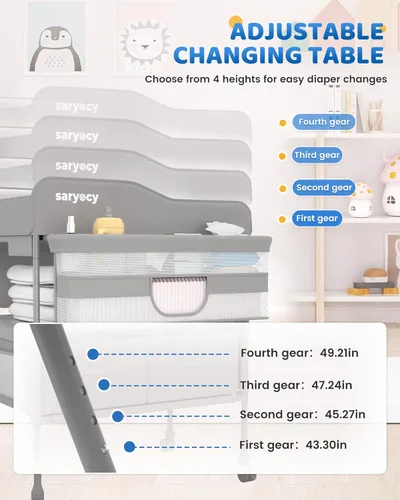 Miniatura 2 de Cambiador de bebé plegable versátil, estación de cambio de pañales impermeable, altura ajustable con 2 cajones, estación de cambio de bebé