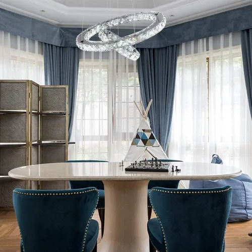 Miniatura 7 de Candelabros modernos de cristal, regulables, redondos, con control remoto, 2 anillos, lámpara colgante de techo LED para vestíbulo, comedor, sala