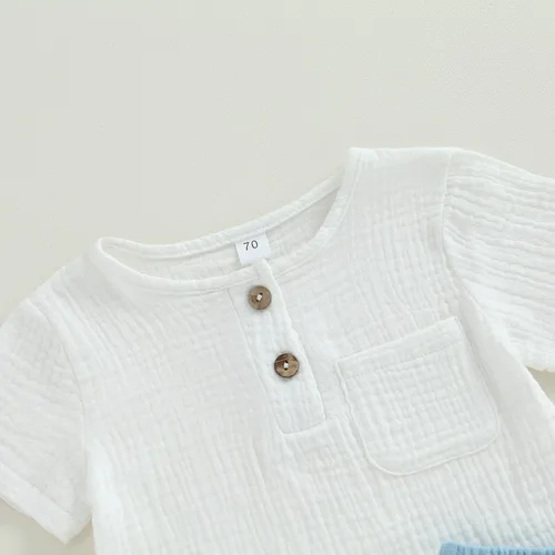 Miniatura 51 de fhutpw Conjunto de 2 piezas de ropa de verano para bebés, camiseta de manga corta, cintura elástica, pantalones cortos para niños pequeños