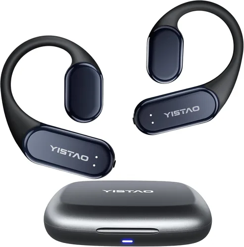 Auriculares de conducción ósea verdadera, auriculares abiertos con ganchos para las orejas, hasta 60 horas de reproducción con estuche de carga,
