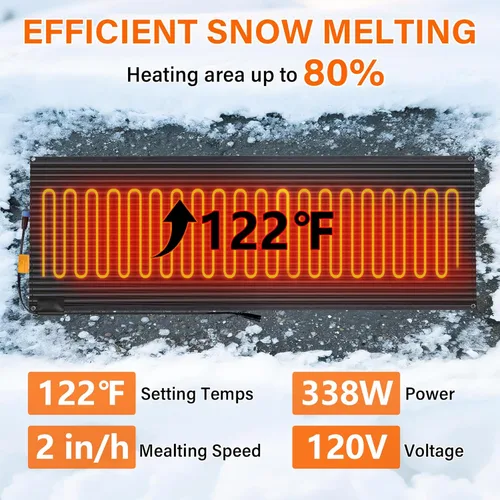 Miniatura 5 de Alfombrillas para derretir nieve para exteriores, 20 x 60 pulgadas, antideslizantes, con calefacción, 338 W, 120 V, alfombrillas térmicas