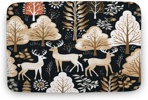 Miniatura 10 de Alfombra de baño con árbol de Navidad con ciervos en invierno, alfombra de baño vintage de terciopelo de Navidad, alfombra de baño para ducha