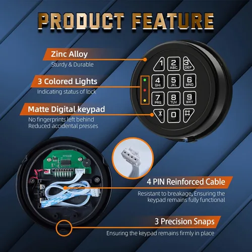 Miniatura 3 de Cerradura Electrónica de Caja Fuerte de Alta Seguridad - Teclado de Reemplazo con Cerradura de Solenoide y 2 Llaves de Anulación, Compatible