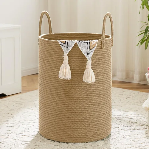 Miniatura 8 de Artfeel - Cesto para la ropa sucia de cuerda de algodón tejida, para guardar ropa sucia, juguetes y mantas en el baño, la habitación del bebé