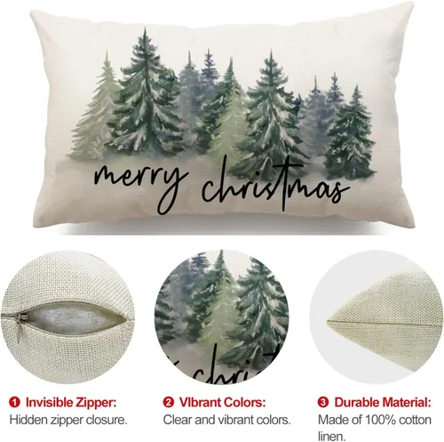 Miniatura 7 de DFXSZ Fundas de almohada de Navidad de 12 x 20 pulgadas Decoraciones de Navidad Acuarela Azul Verde Árbol de Navidad Estilo Rústico Naturaleza