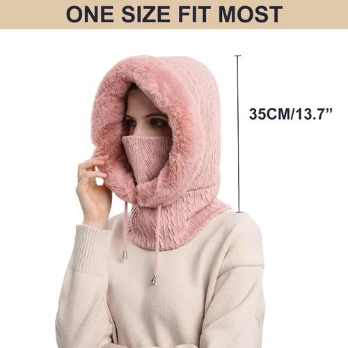 Miniatura 68 de HUAMULAN Gorro de invierno de una pieza para mujer, pasamontañas de forro polar, pasamontañas, máscara facial, bufanda, orejeras, esquí, nieve