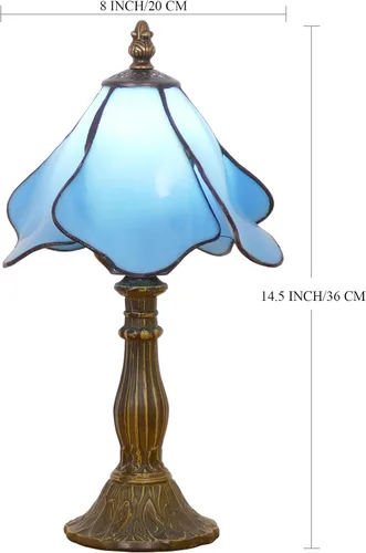Miniatura 2 de Lámpara Tiffany Pequeña Mini Lámpara de Mesa de Vidrio Teñido Lámpara de Acento de Mesita de Noche Memoria Simpatía 8X14.5 Pulgadas (Azul)