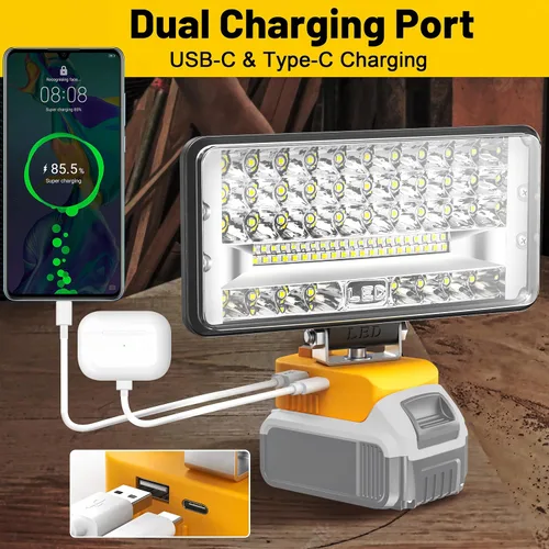 Miniatura 2 de MtiolHig Luz de trabajo LED inalámbrica compatible con batería Dewalt de 20 V, 112 W, 11200 lúmenes, herramienta de luz de trabajo debajo del capó