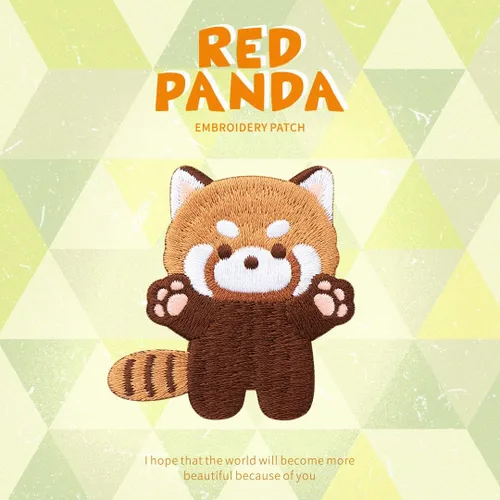 Miniatura 3 de Parche bordado de panda rojo de dibujos animados súper lindo, calcomanías autoadhesivas de parche de mapache pequeño, calcomanías de tela
