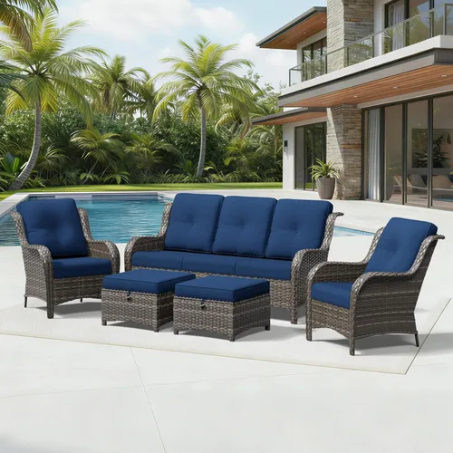 Miniatura 105 de Joyside Juego de sillas de mimbre para patio, juego de 3 piezas de mimbre para exteriores con 2 sillas reposabrazos y 1 mesa auxiliar para terraza