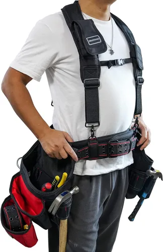 Miniatura 5 de MELOTOUGH Cinturón de herramientas acolchado con anillo en D para hombres, construcción fuerte y duradera con doble hebilla de rodillos metálicos
