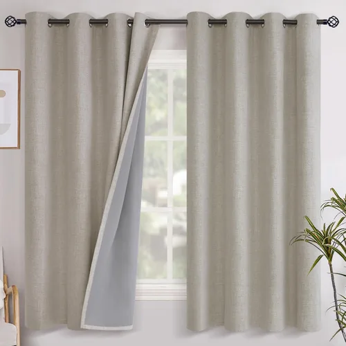 Miniatura 28 de YoungsTex - Cortinas opacas de lino para dormitorio, oscurecimiento de la habitación, cortinas con textura de lino, paneles con aislamiento térmico