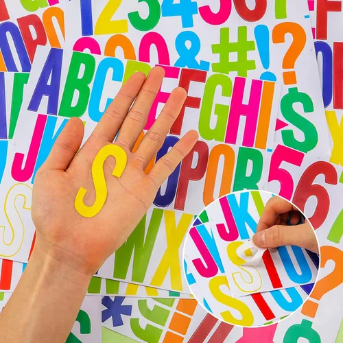 Miniatura 4 de 220 piezas/8 hojas de letras mayúsculas con símbolos, 3 pulgadas autoadhesivo en mayúsculas número del alfabeto para pósteres, tableros