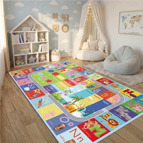 ABC Kids Play Mat, Educational Alphabet Rug with Numbers & Animals, Non-Slip Carpet for Playroom Classroom Nursery, 59x39.4 Inch