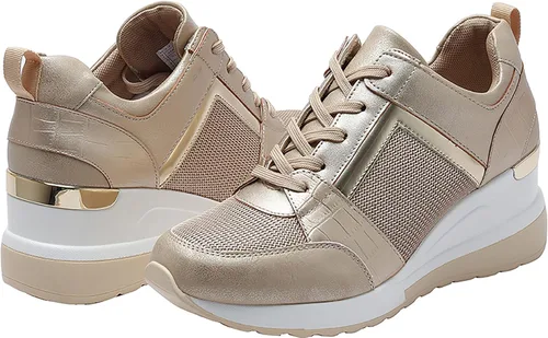 Miniatura 7 de YZ Tenis de cuña de moda para mujer, con tacón alto, con cordones y plataforma