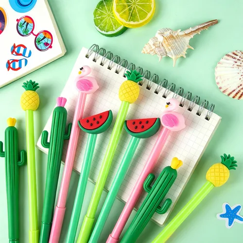 Miniatura 2 de 30 bolígrafos hawaianos Luau de tinta de gel negra de 0.020 in, lindo flamenco, sandía, cactus, piña, fruta para niños, estudiantes y suministros
