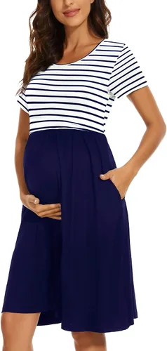 Miniatura 2 de Vestido de maternidad de manga corta para mujer, ropa de embarazo con bolsillos