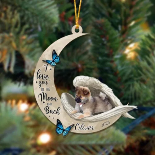 Miniatura 88 de Adorno colgante personalizado de ángel durmiendo en la luna, perro sabueso afgano, nombre personalizado, acrílico impreso en 2D plano – cumpleaños