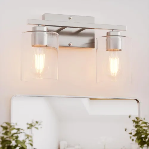 Miniatura 9 de Honesorn Lámparas de baño de 4 luces, luz de tocador de baño, color negro mate, accesorios de iluminación modernos con pantalla de vidrio