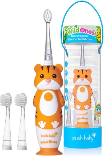 Miniatura 10 de BrushBaby WildOnes - Cepillo de dientes eléctrico recargable para niños, de 0 a 10 años - Diseño de mono con luces intermitentes - Cerdas DeepClean
