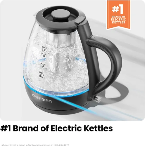 Miniatura 4 de Chefman Hervidor eléctrico con infusor de té, 1.7L 1500W, tapa extraíble para una fácil limpieza, protección contra hervir en seco, filtro de acero