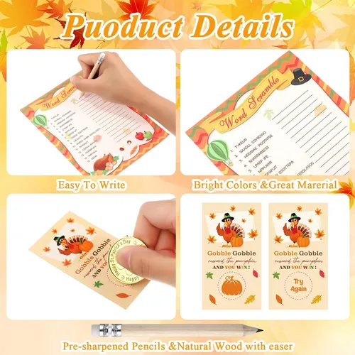 Miniatura 4 de Harloon Juego de 172 piezas de juegos de Acción de Gracias con lápices para familia y adultos, pavo, otoño, calabaza, búsqueda de palabras, juego