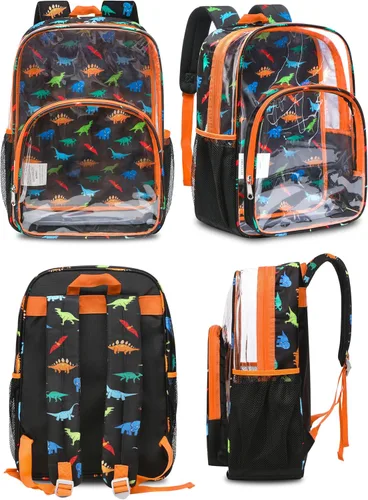 Miniatura 8 de BLUEFAIRY Mochila transparente para escuela, estadio, mochila transparente aprobada para niños, resistente PVC, bolsa grande transparente, Naranja