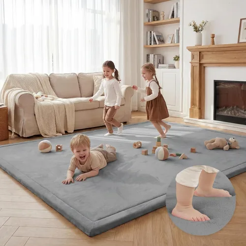 Miniatura 50 de Huloo Sleep - Tapete de juego para bebé, tapete de espuma viscoelástica de 1.3 pulgadas de grosor, terciopelo coral suave, antideslizante, Gris