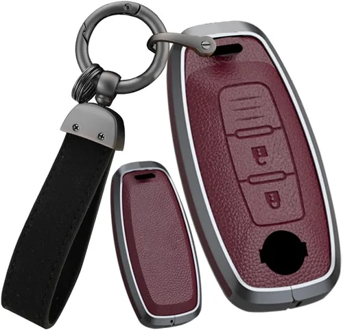 Miniatura 8 de ontto Funda de metal para llavero Nissan 2023 2024, funda de piel de piel de 360 grados de protección para llaves Rogue Pathfinder X-Trail Versa